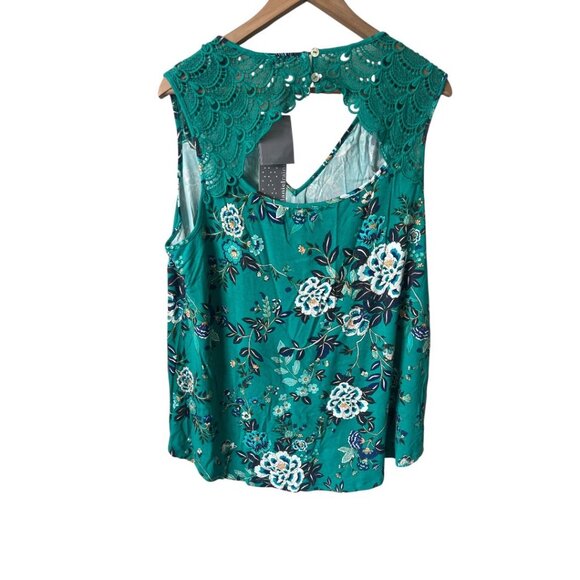 NWT Daniel Rainn Green Floral Pullover V-Neck Sleeveless Crochet Open Back Top - Picture 6 of 11